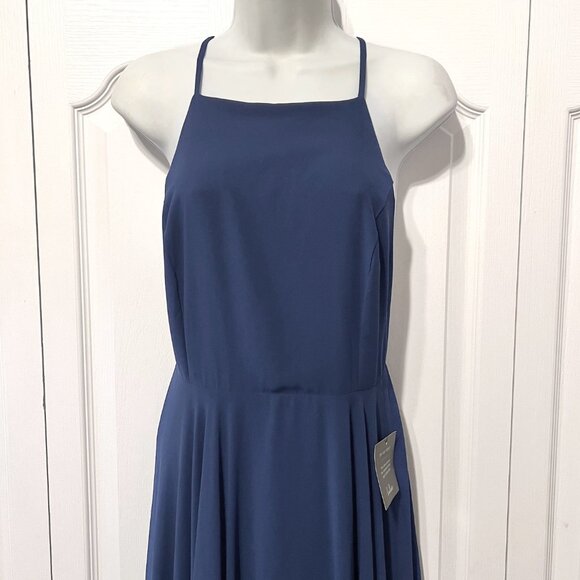 Lulus Formal Maxi Dress-NWT-Blue-Adjust. Crisscross Strap back-Sz. Med.-Lined - Picture 2 of 16